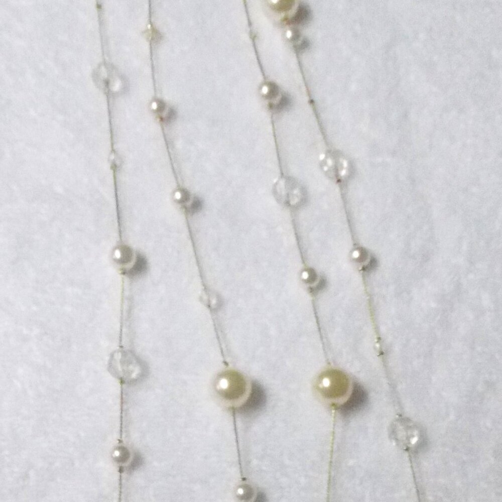 Long pearl and clear beaded silvertone necklace
